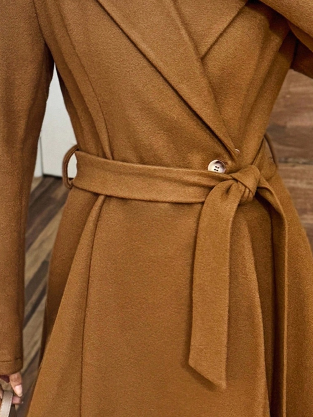 Classic Camel Teddy Wide collar Button Belted Jacket Coat - Picture 5 of 5